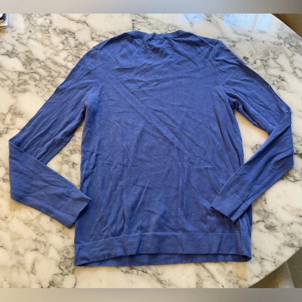 EUC JCrew Teddie Purple Blue Cotton Pullover Sweater Sz Large - Small hole